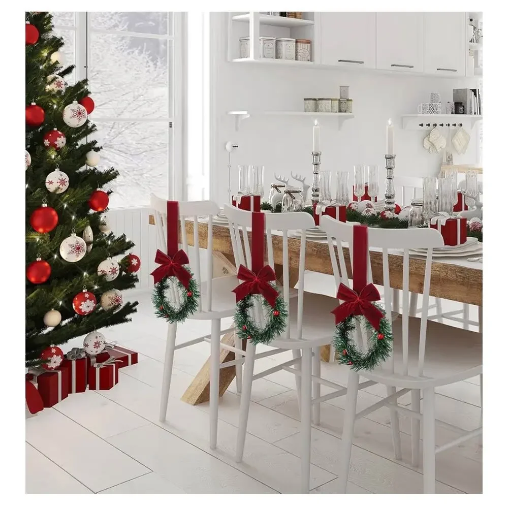 Retrowavy 12 Pcs Christmas Kitchen Cabinet Wreaths with Ribbon (C97)